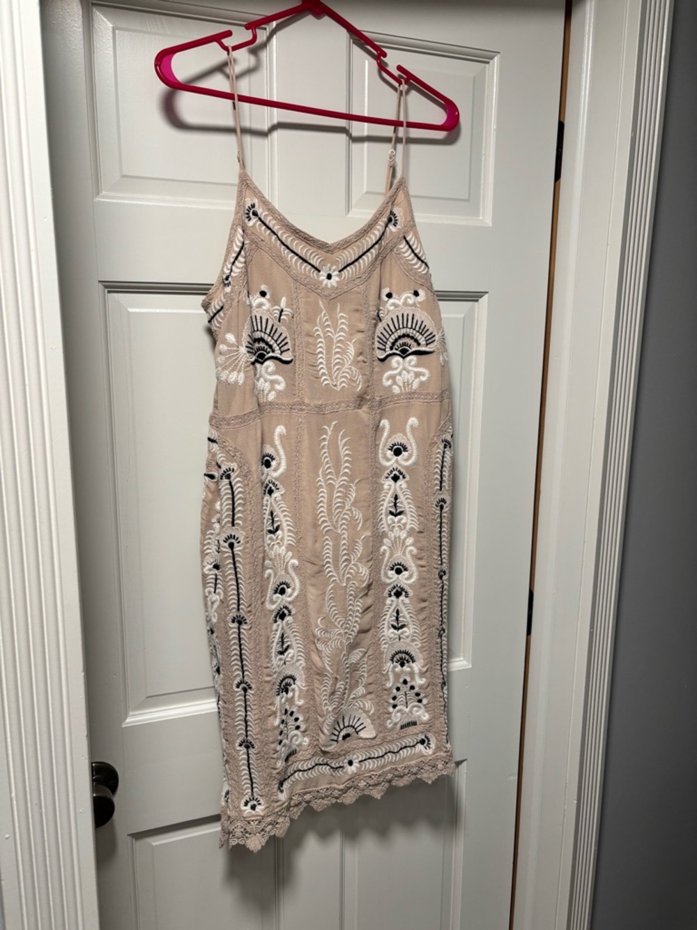 Anthropology Beige Embroidered sun dress with Black & White Accents Maeve brand